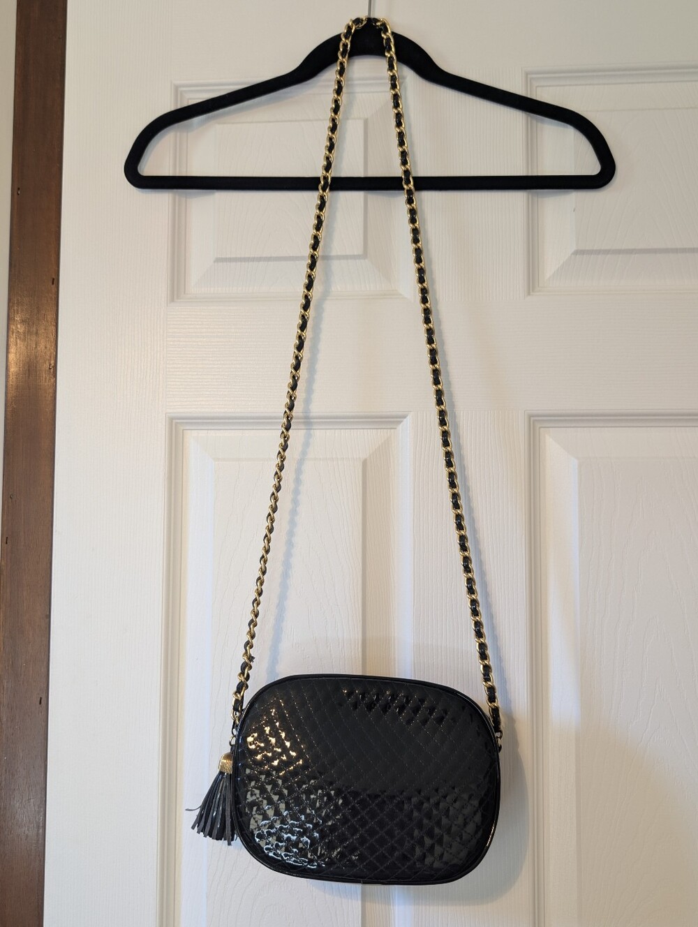 Vintage Kathie Lee Collection Black Quilted Crossbody with Gold Chain
